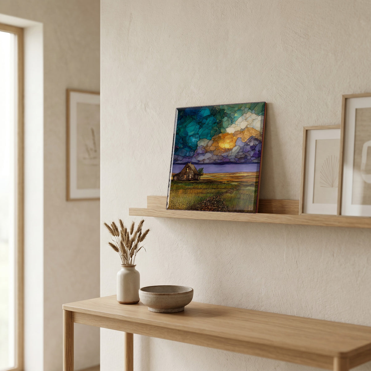 In the entryway, first thing you see.