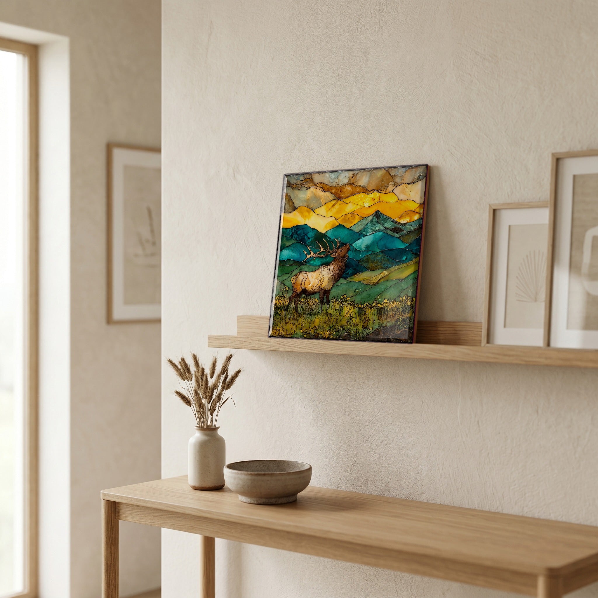 In the entryway, first thing you see.