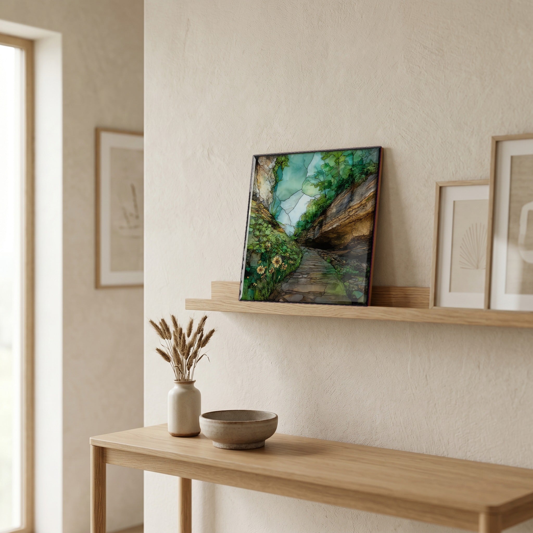 In the entryway, first thing you see.