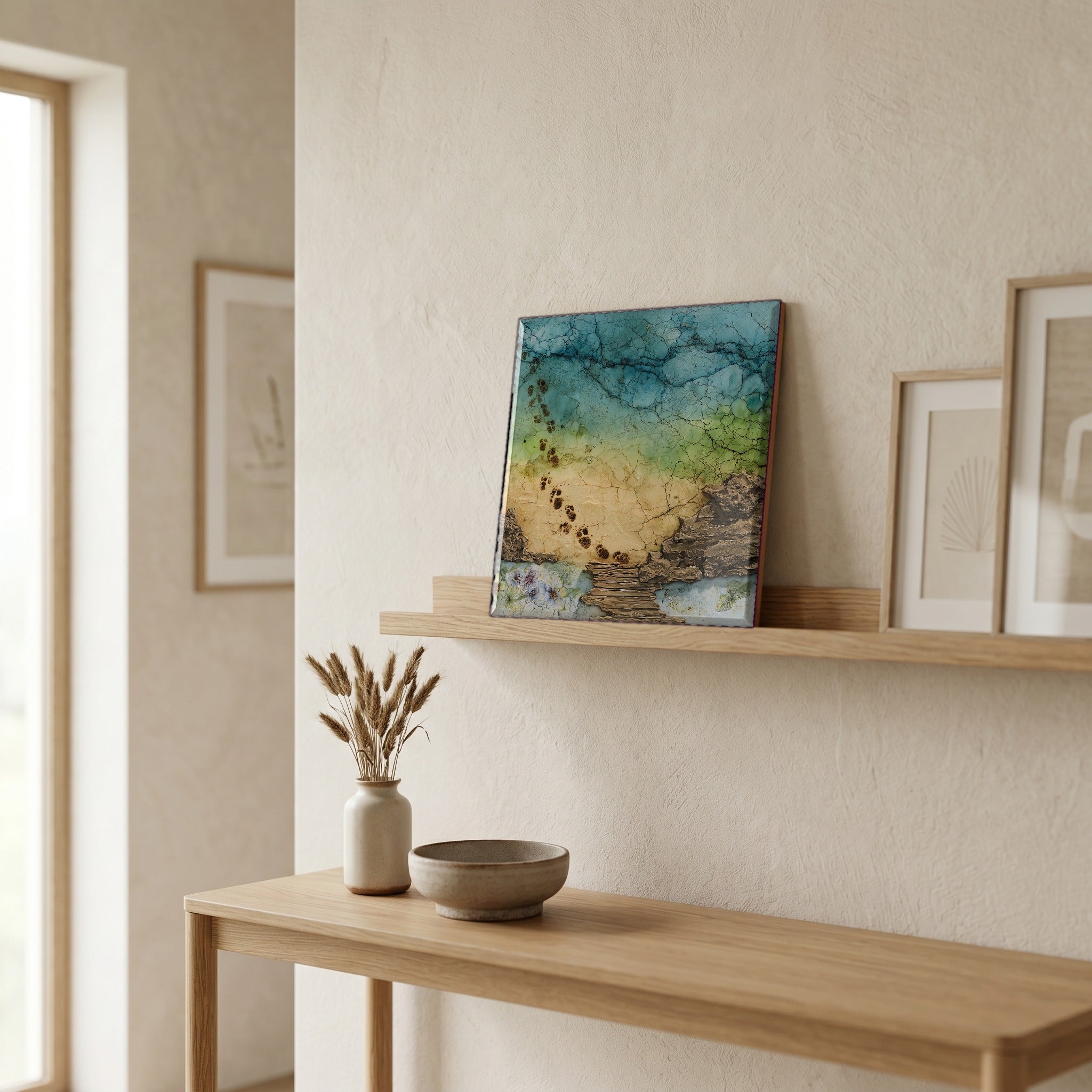 In the entryway, first thing you see.