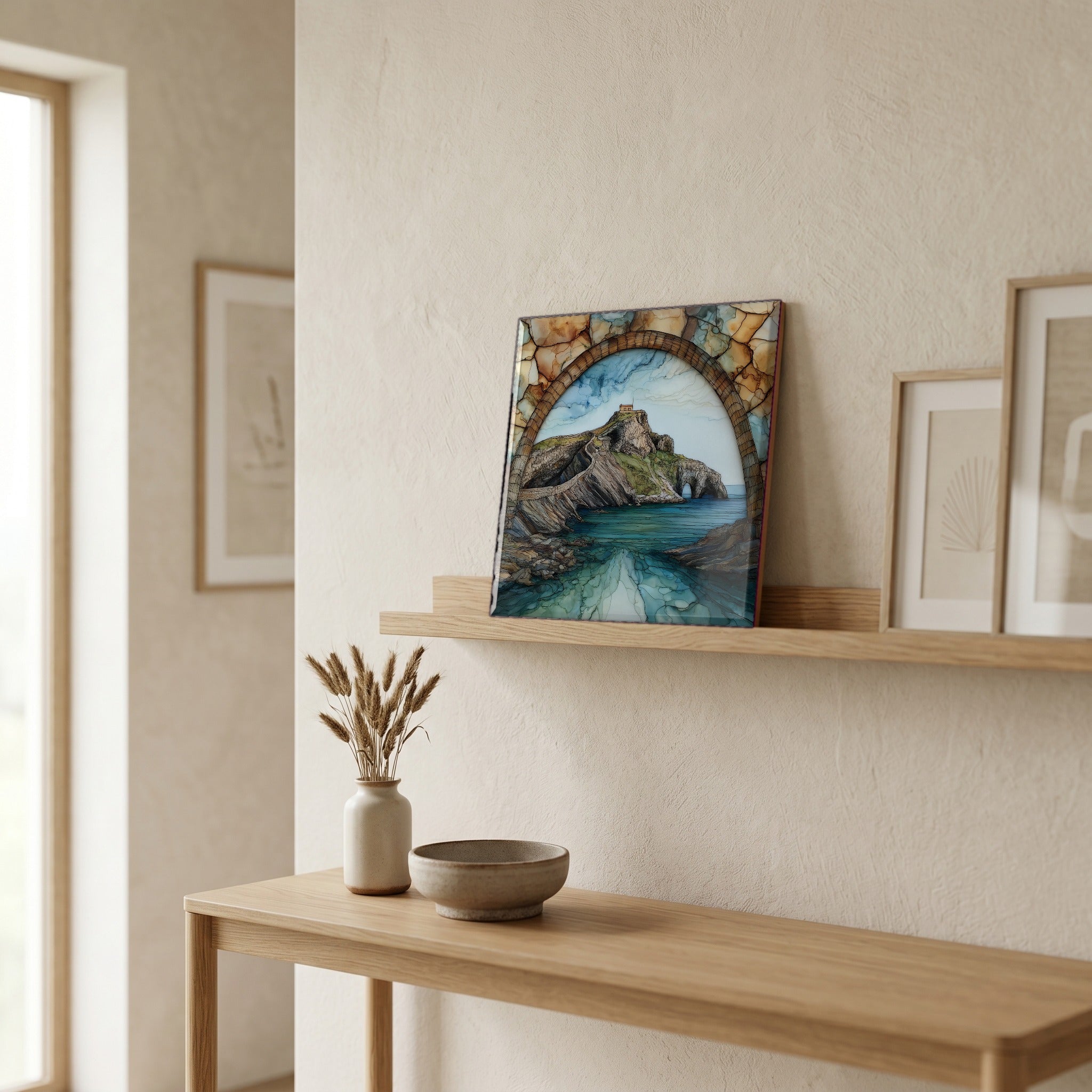In the entryway, first thing you see.