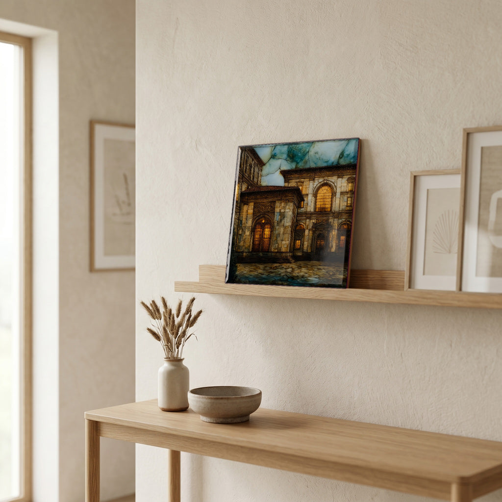 On a picture ledge, where the light comes in.