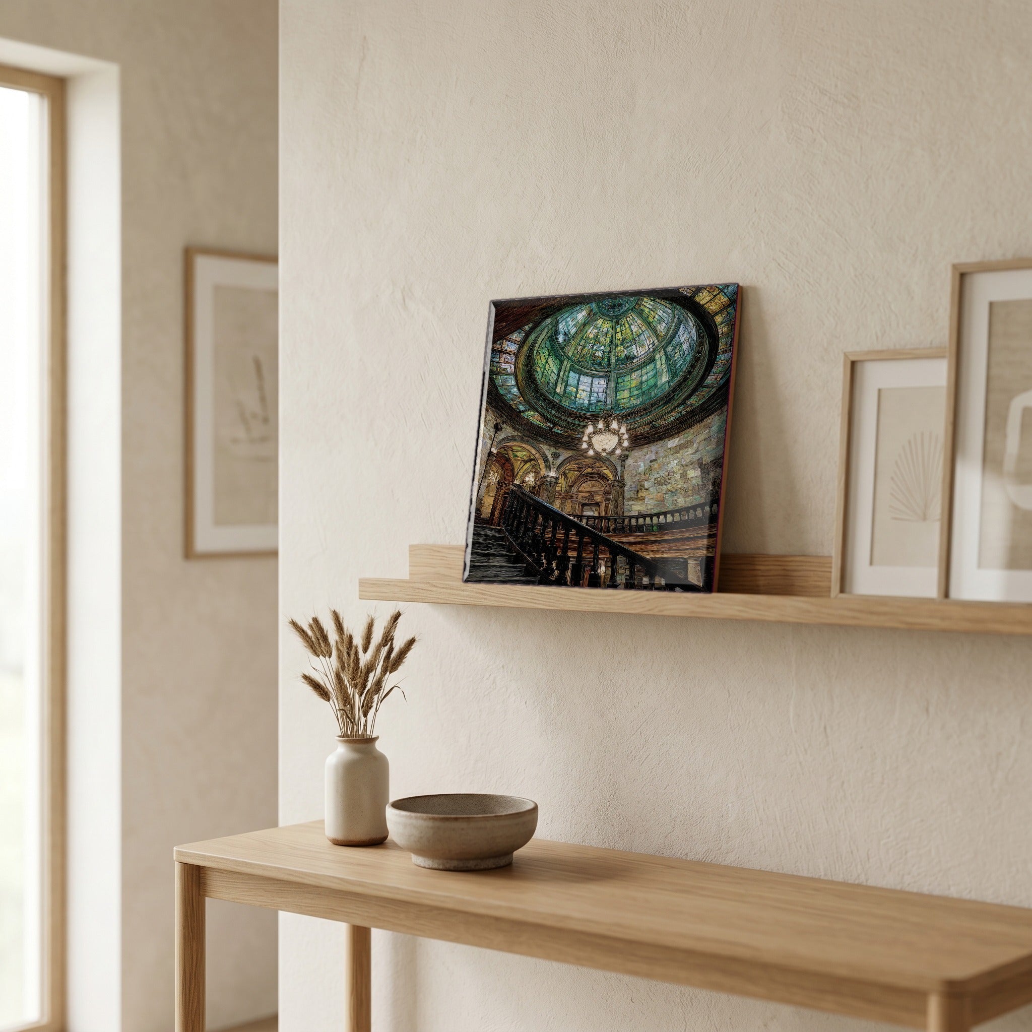 In the entryway, first thing you see.