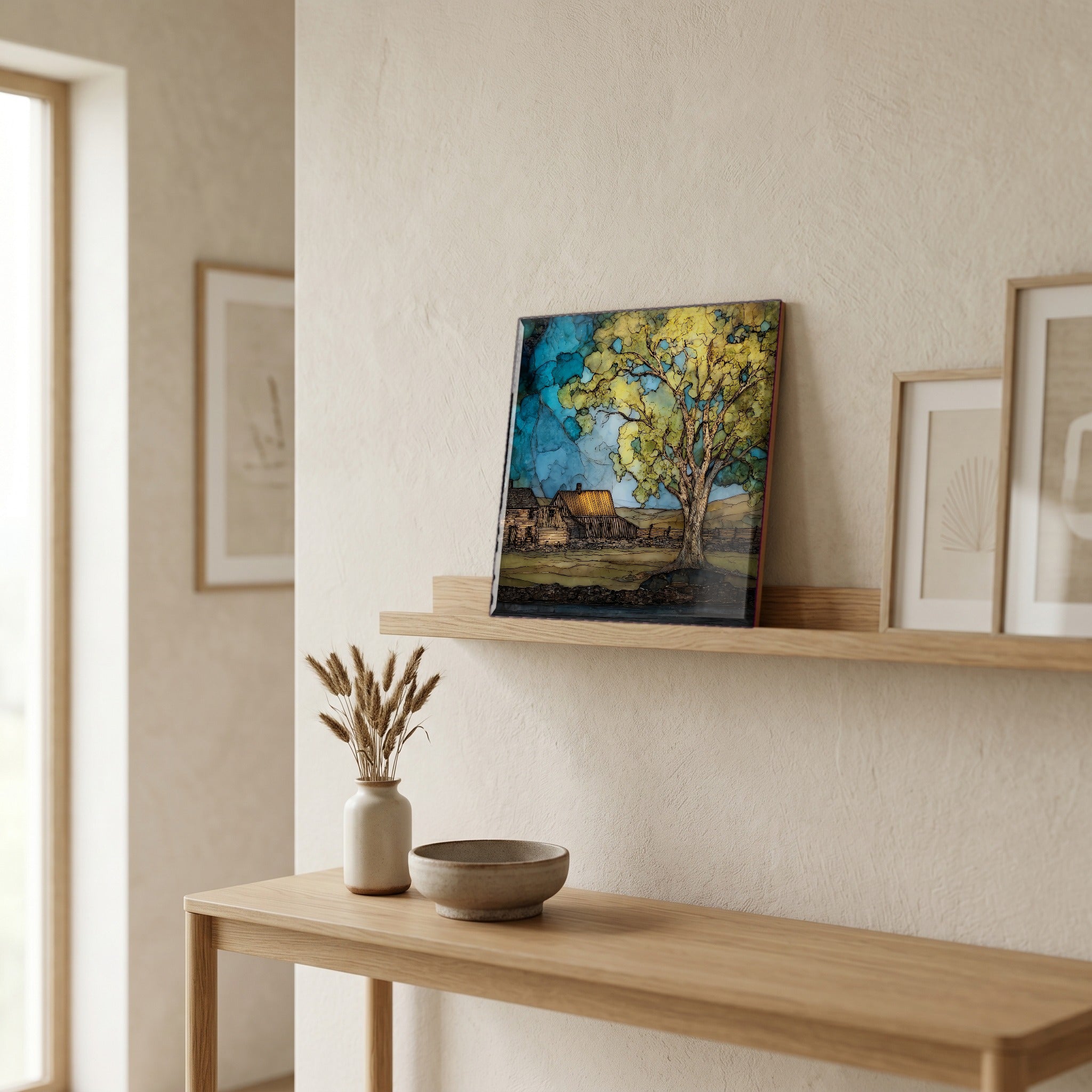 In the entryway, first thing you see.