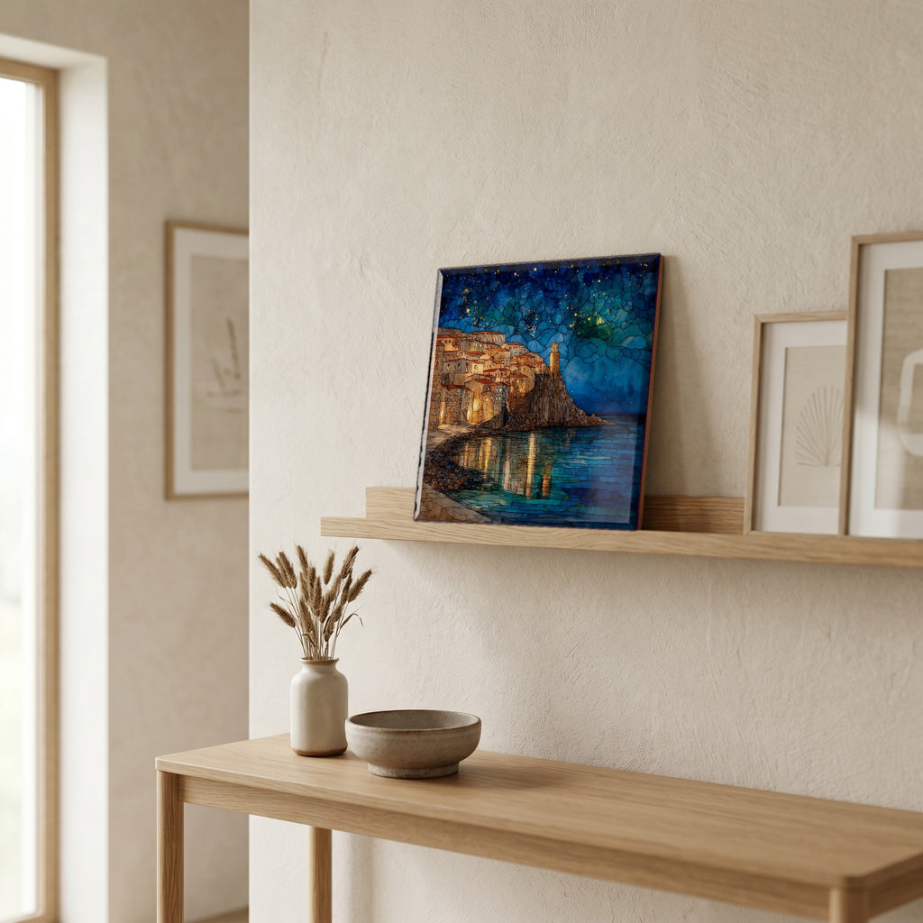 In the entryway, first thing you see.