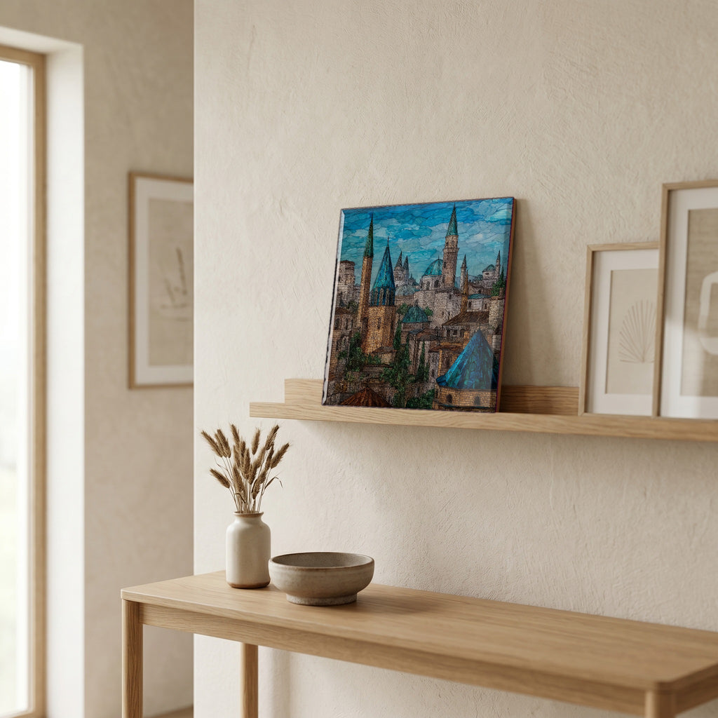 In the entryway, first thing you see.