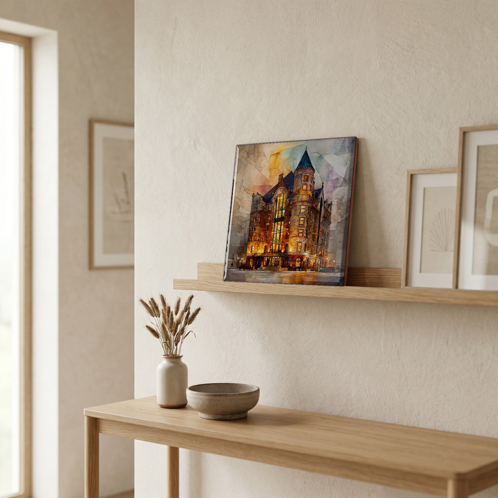 On a picture ledge, where the light comes in.