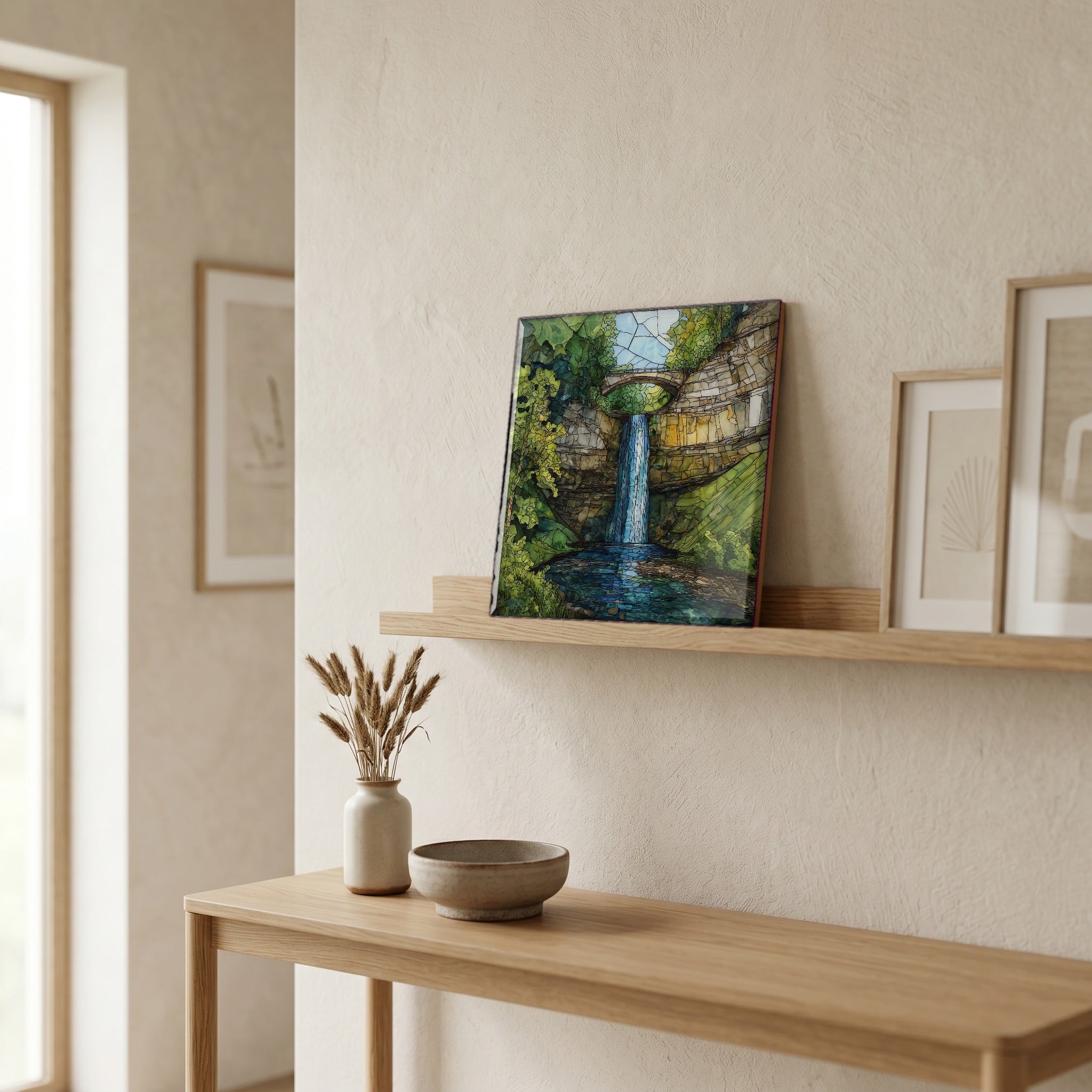 In the entryway, first thing you see.