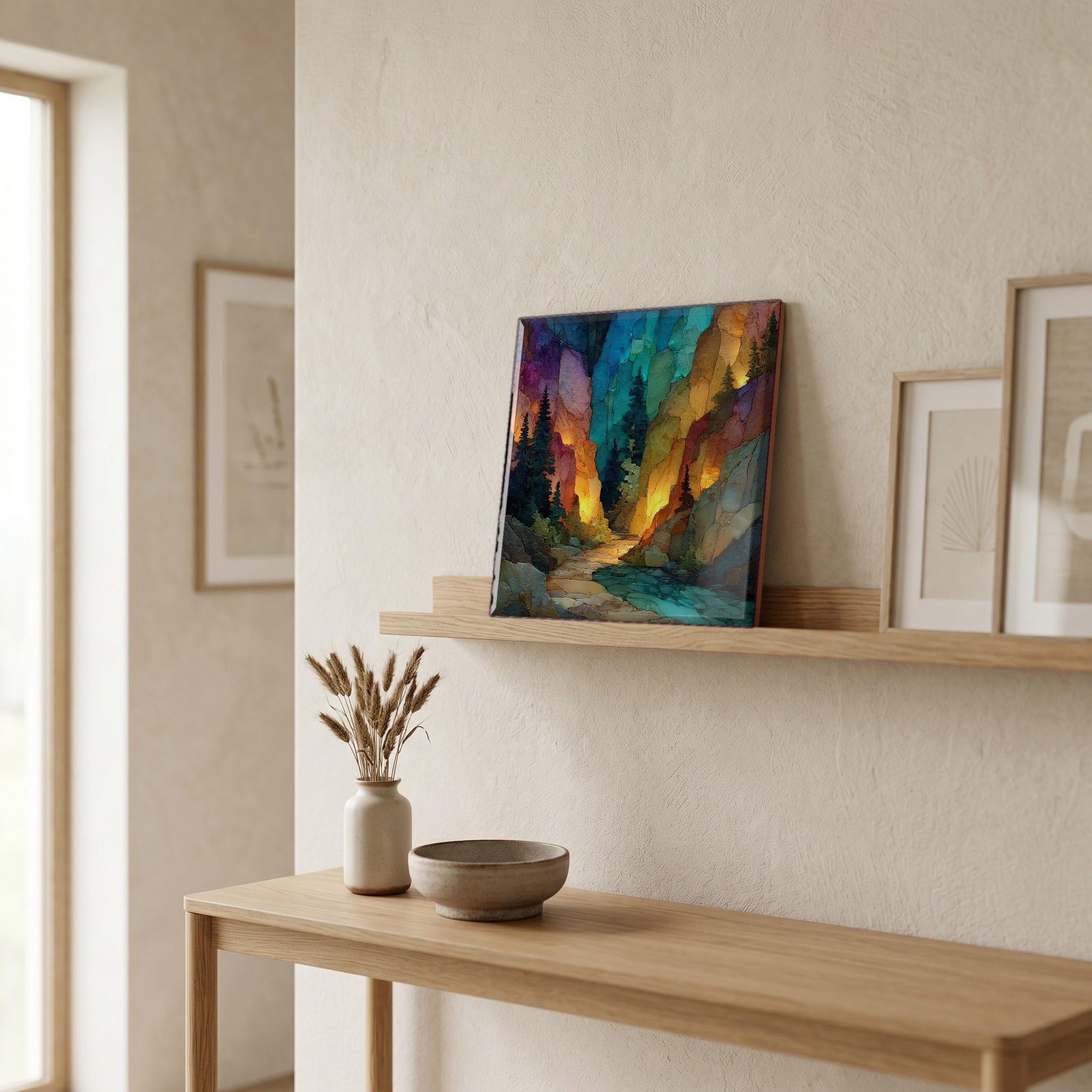 In the entryway, first thing you see.