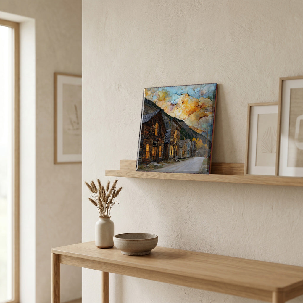 On a picture ledge, where the light comes in.
