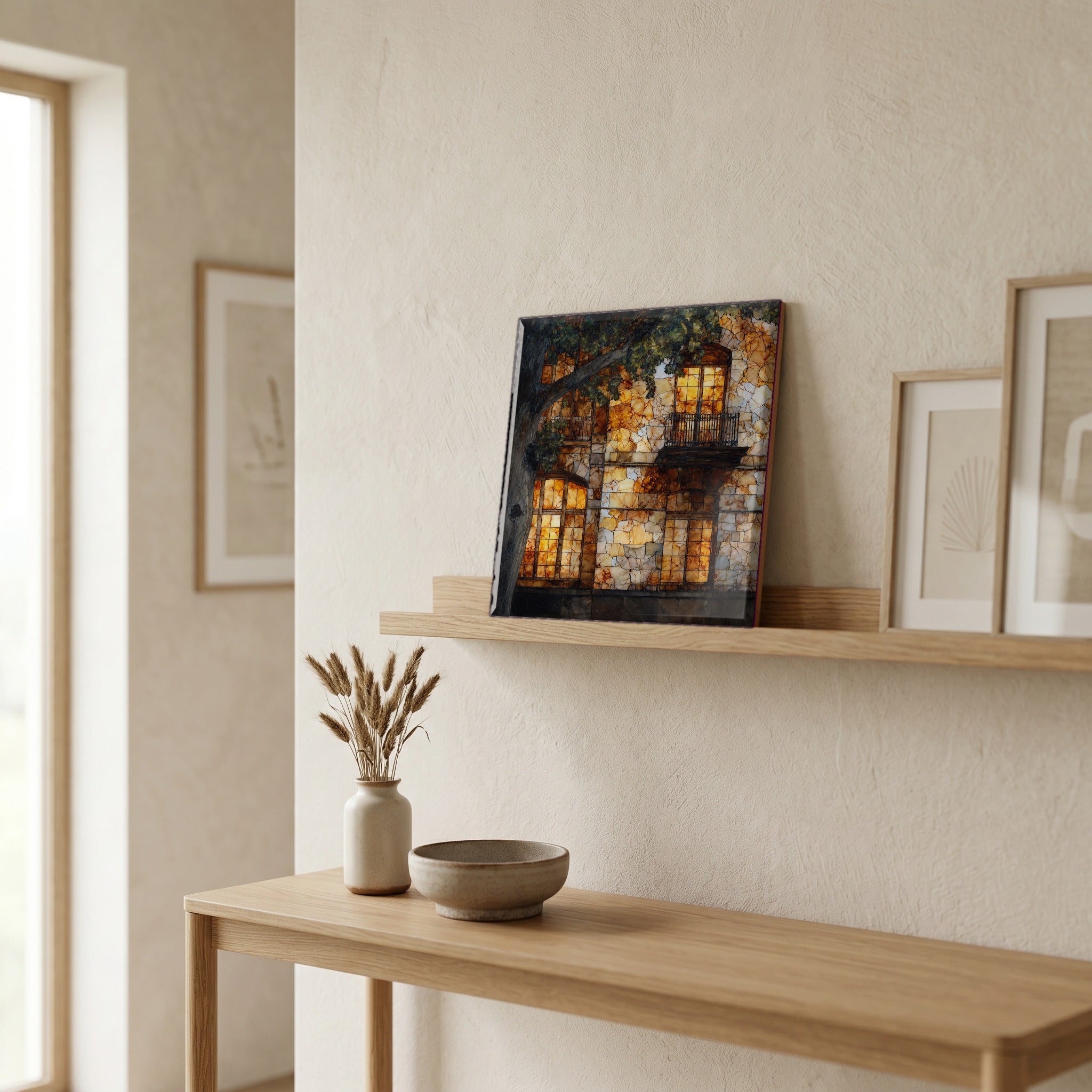 In the entryway, first thing you see.