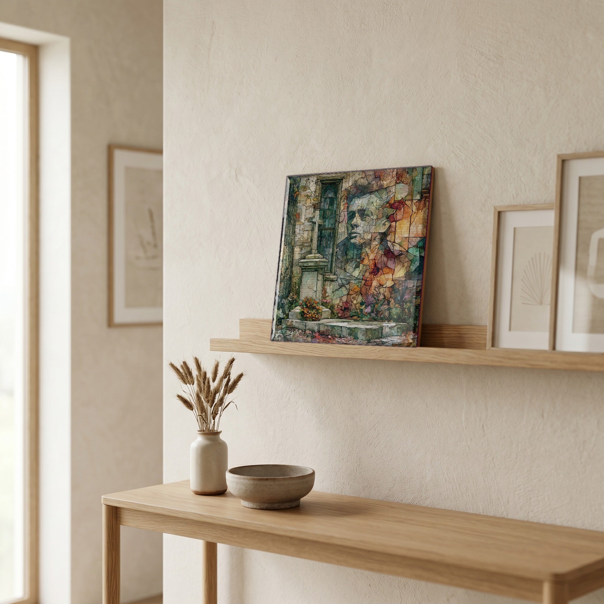 In the entryway, first thing you see.