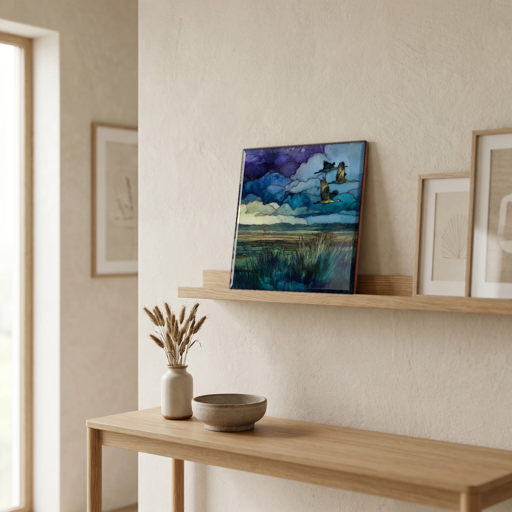 In the entryway, first thing you see.