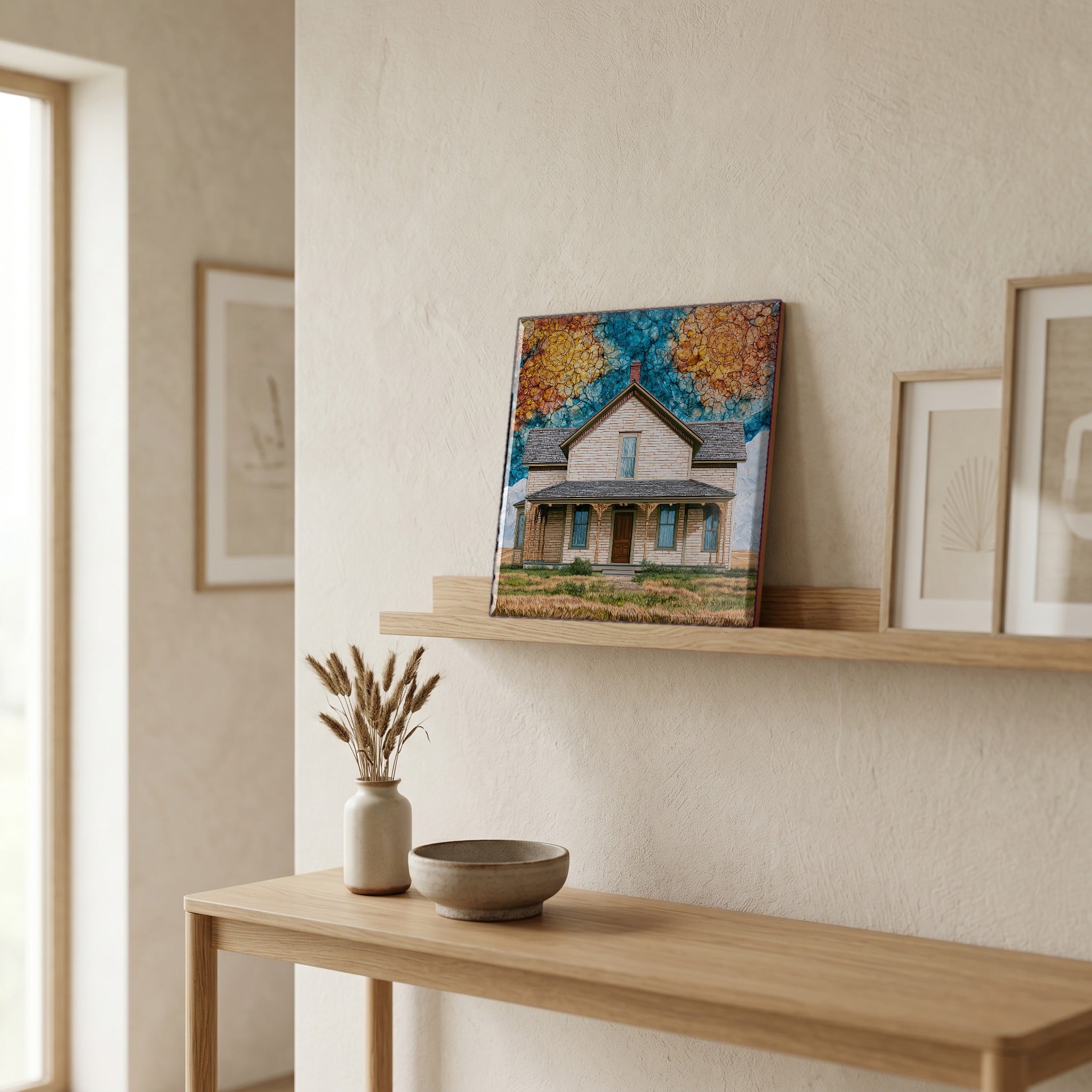 In the entryway, first thing you see.