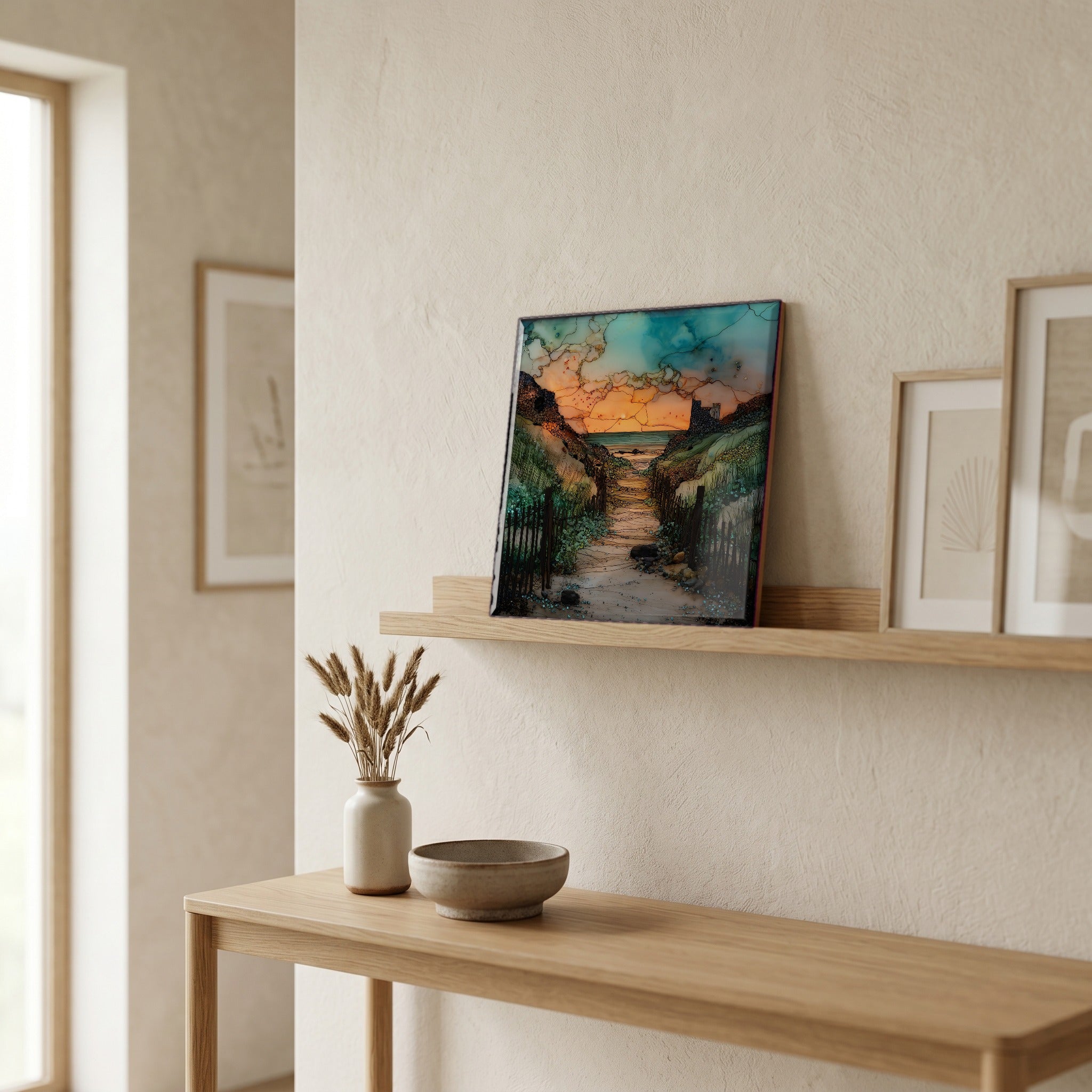 In the entryway, first thing you see.