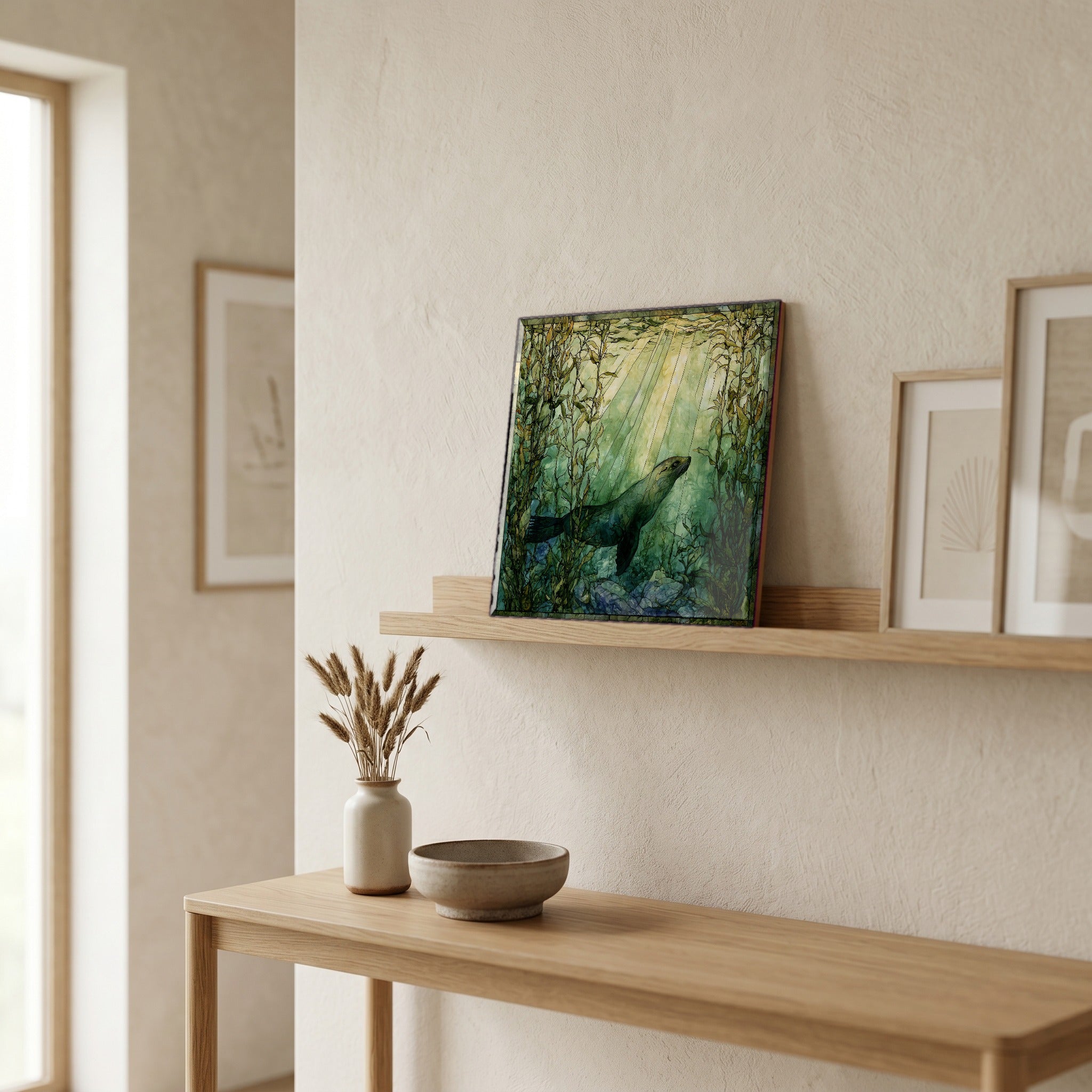 In the entryway, first thing you see.