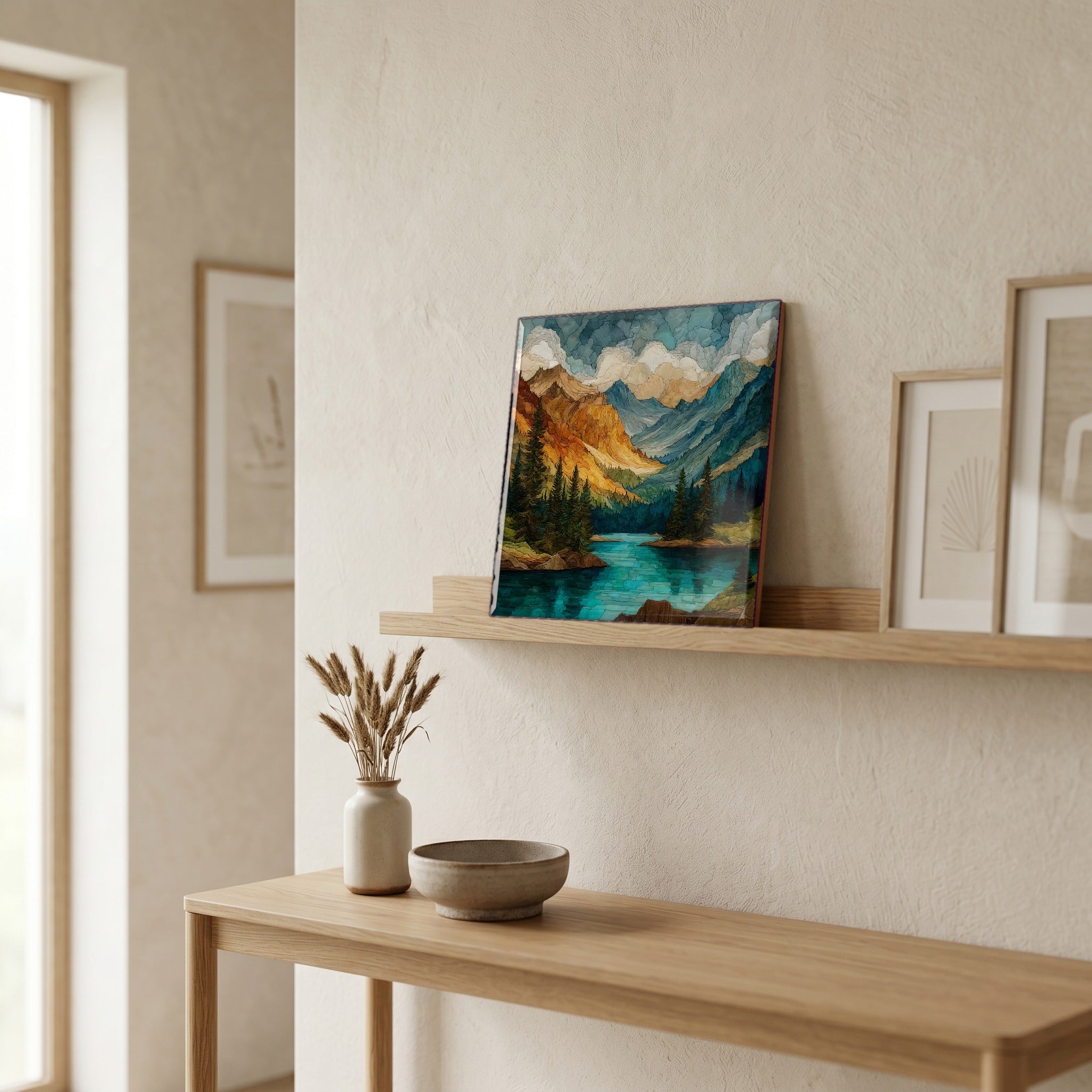 In the entryway, first thing you see.