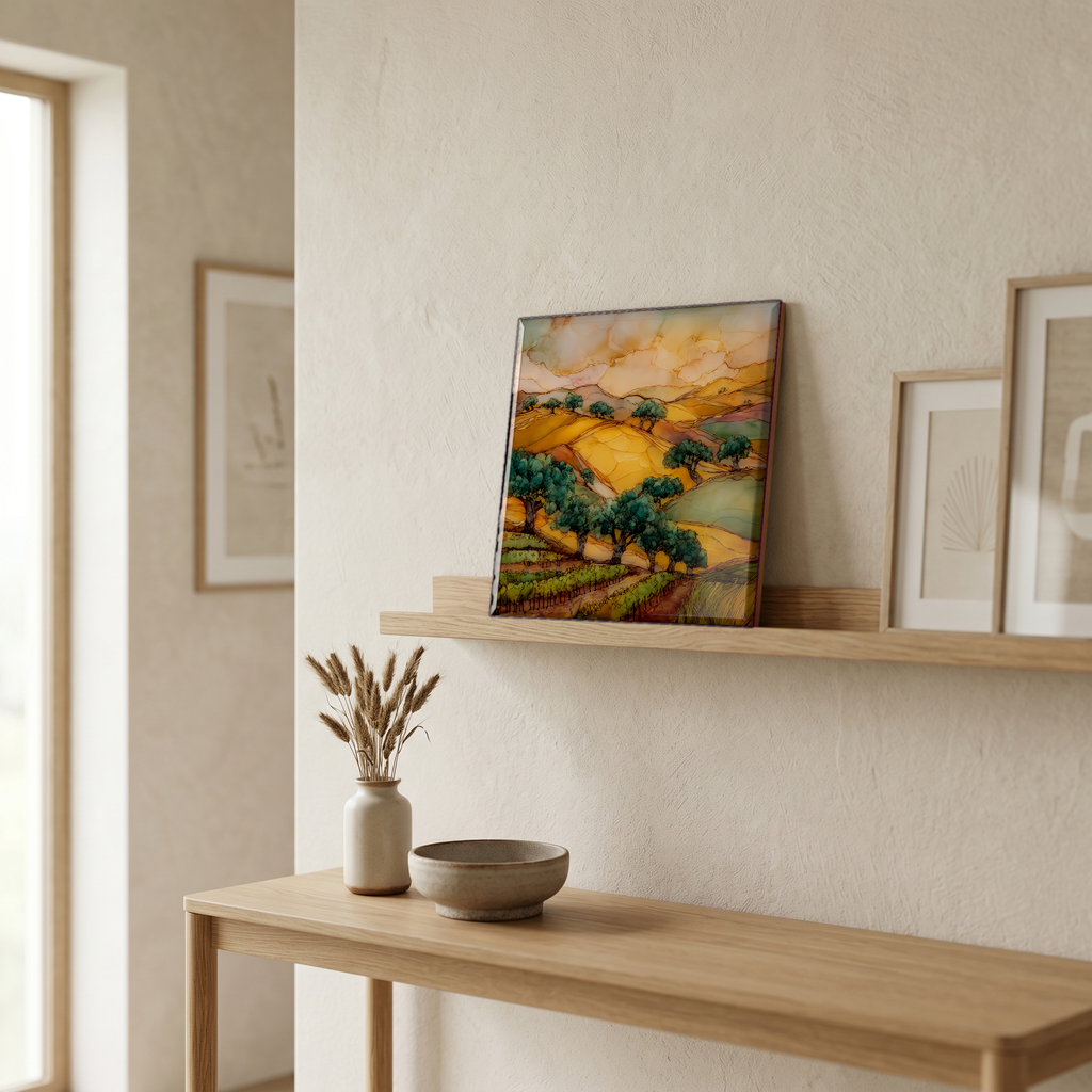 On a picture ledge, where the light comes in.