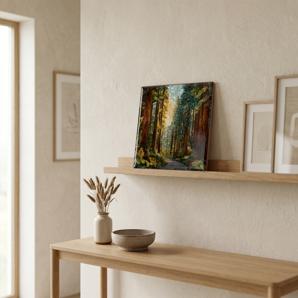On a picture ledge, where the light comes in.