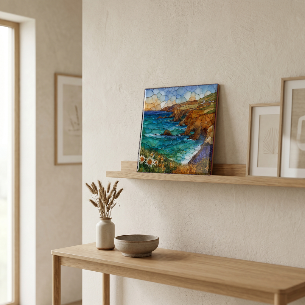 On a picture ledge, where the light comes in.