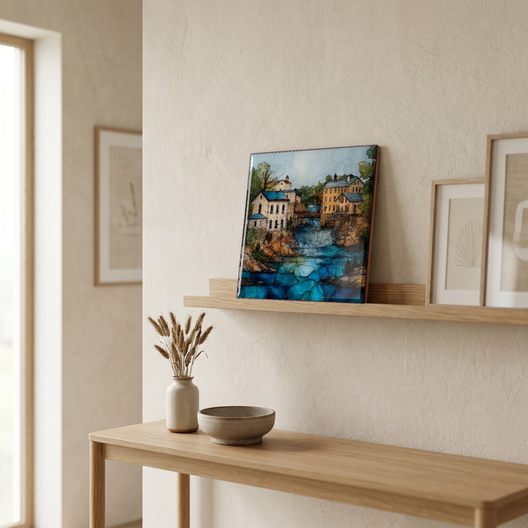 In the entryway, first thing you see.