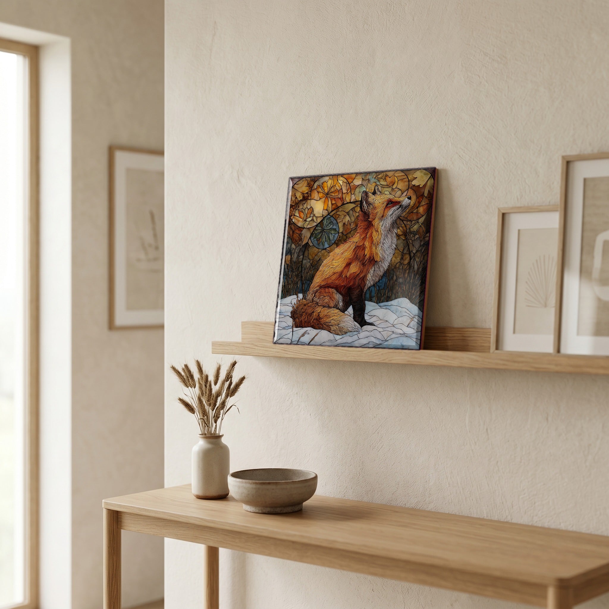In the entryway, first thing you see.