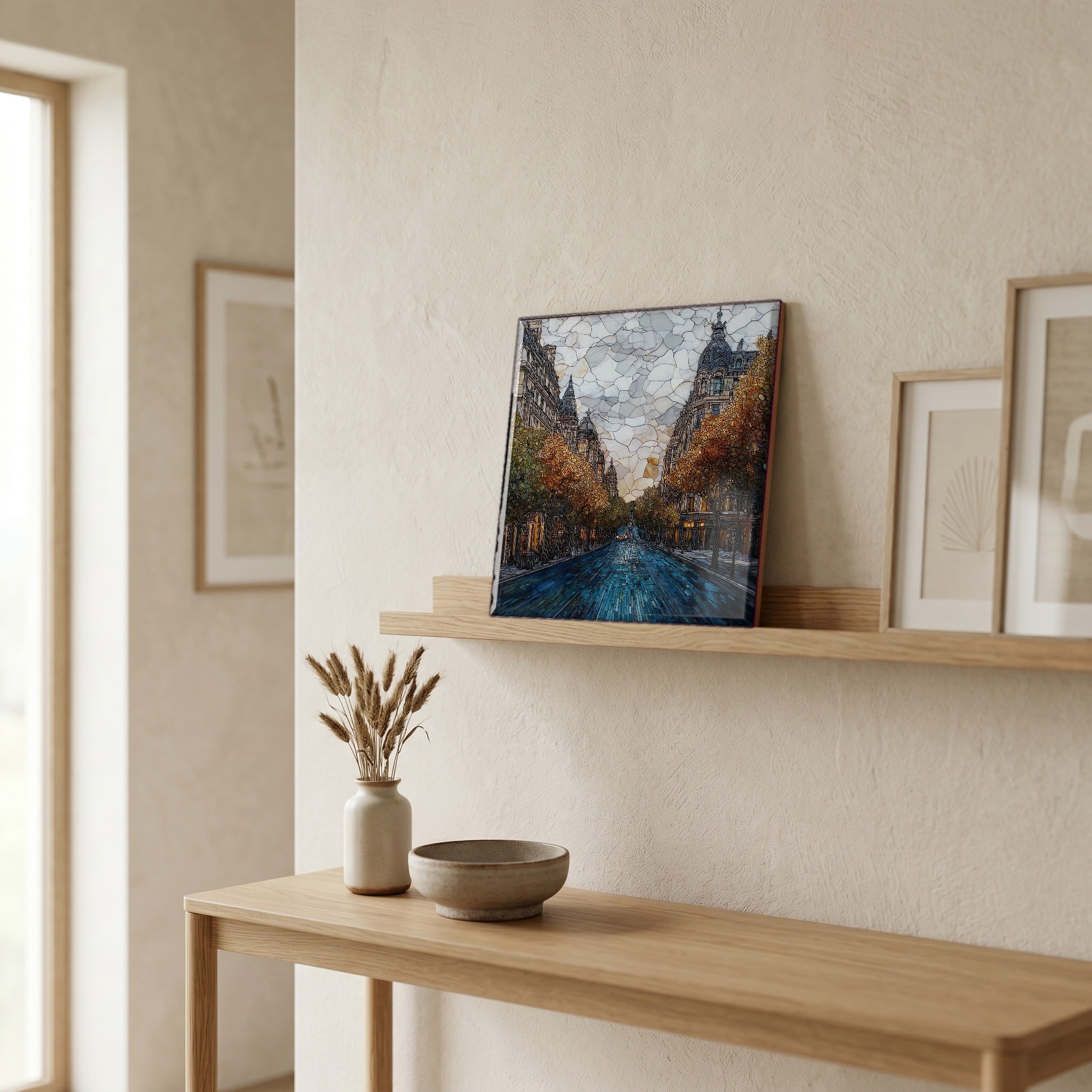 On a picture ledge, where the light comes in.