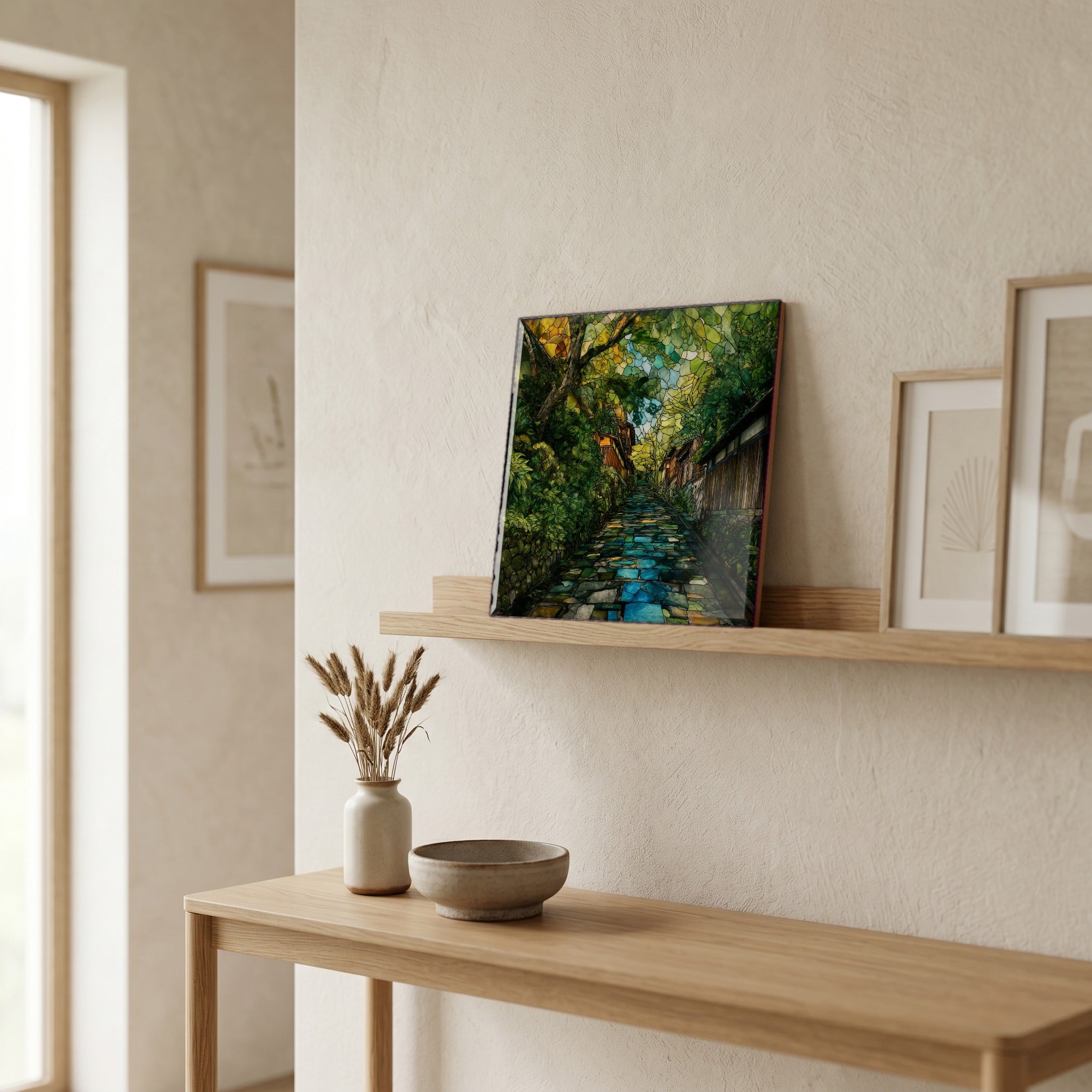 In the entryway, first thing you see.