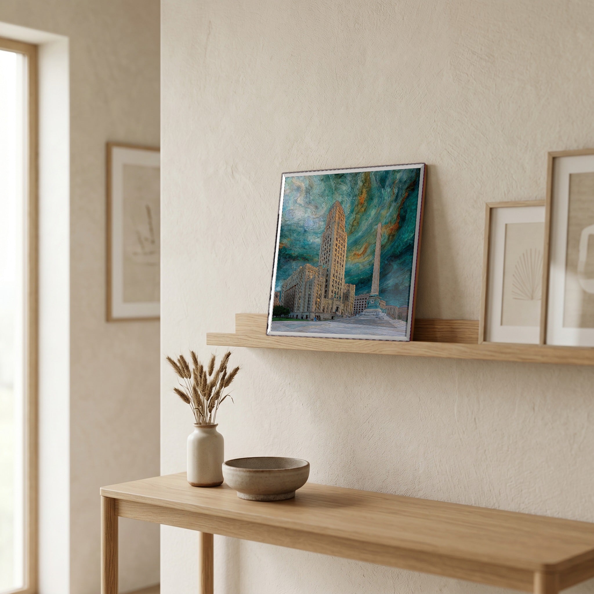 In the entryway, first thing you see.