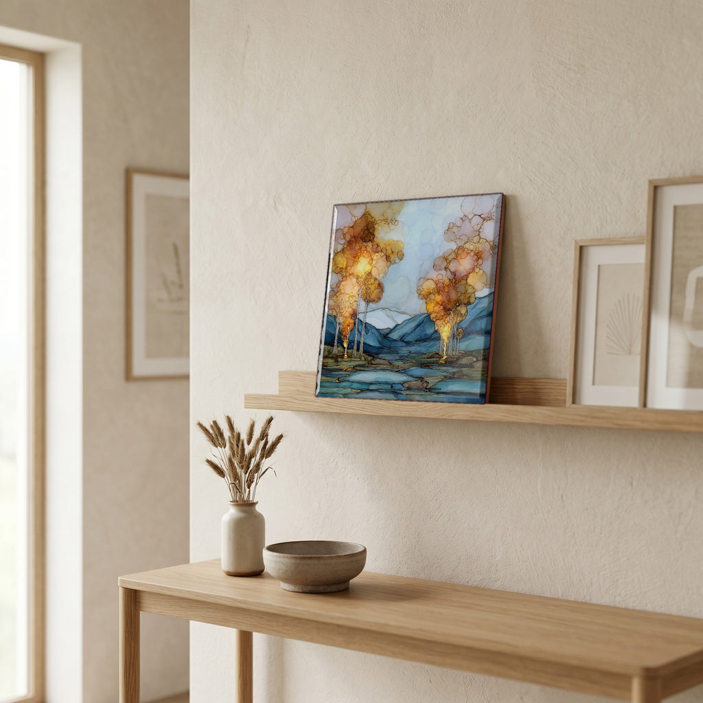 On a picture ledge, where the light comes in.
