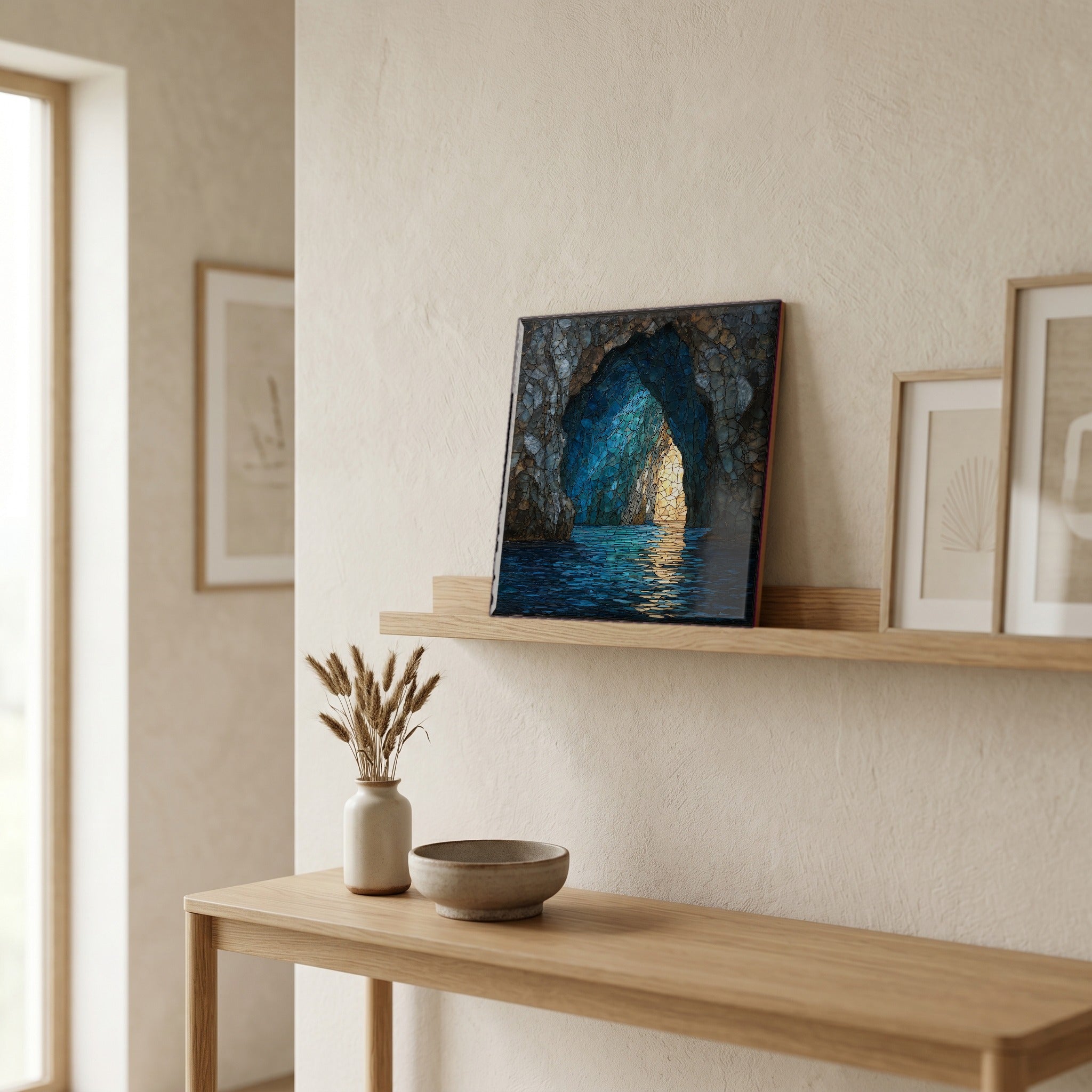 On a picture ledge, where the light comes in.