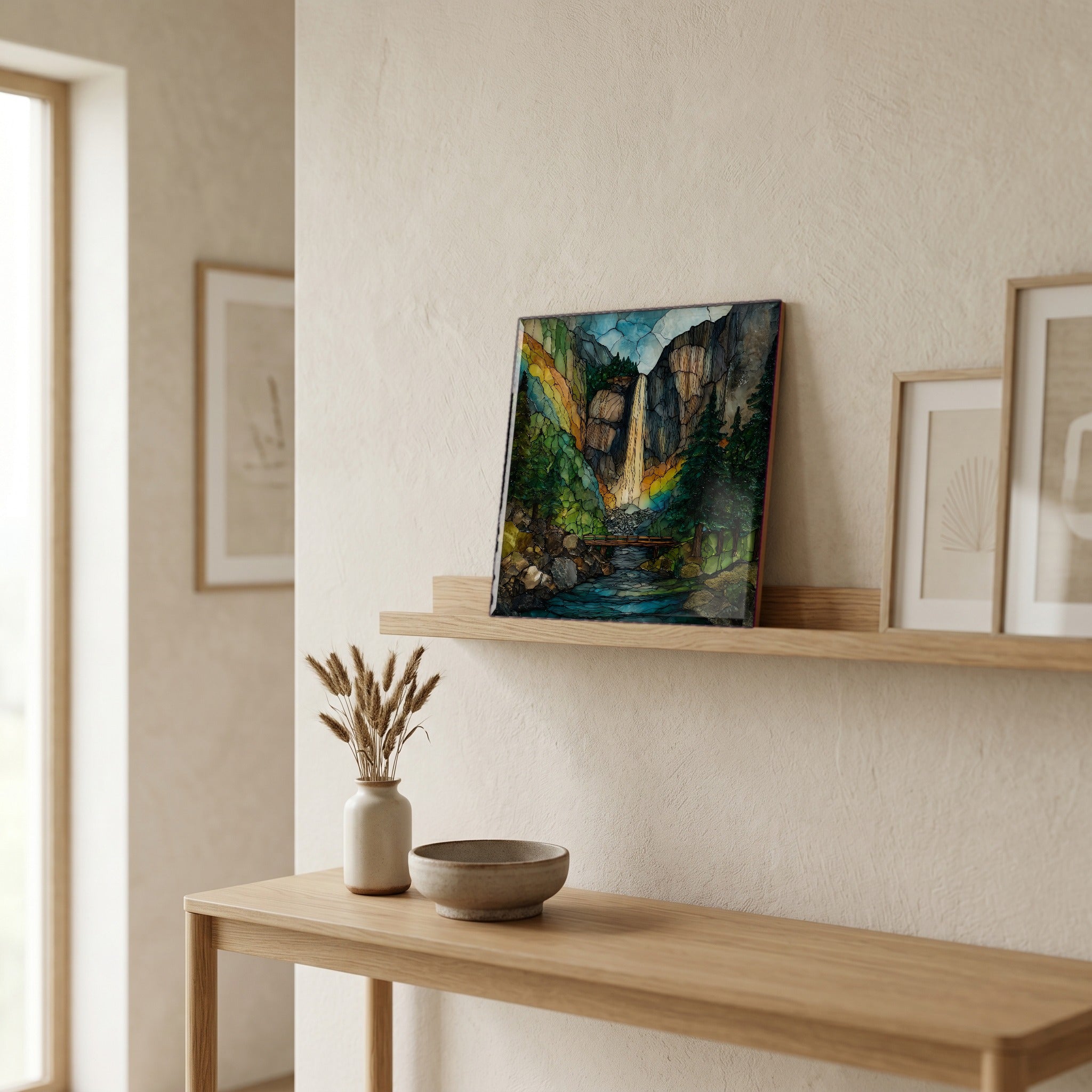 In the entryway, first thing you see.