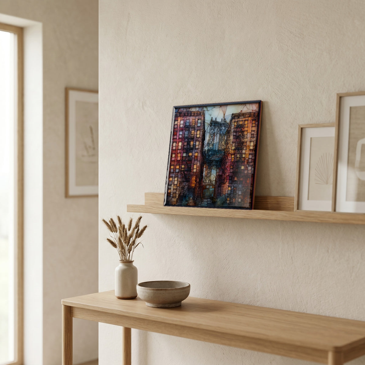 In the entryway, first thing you see.