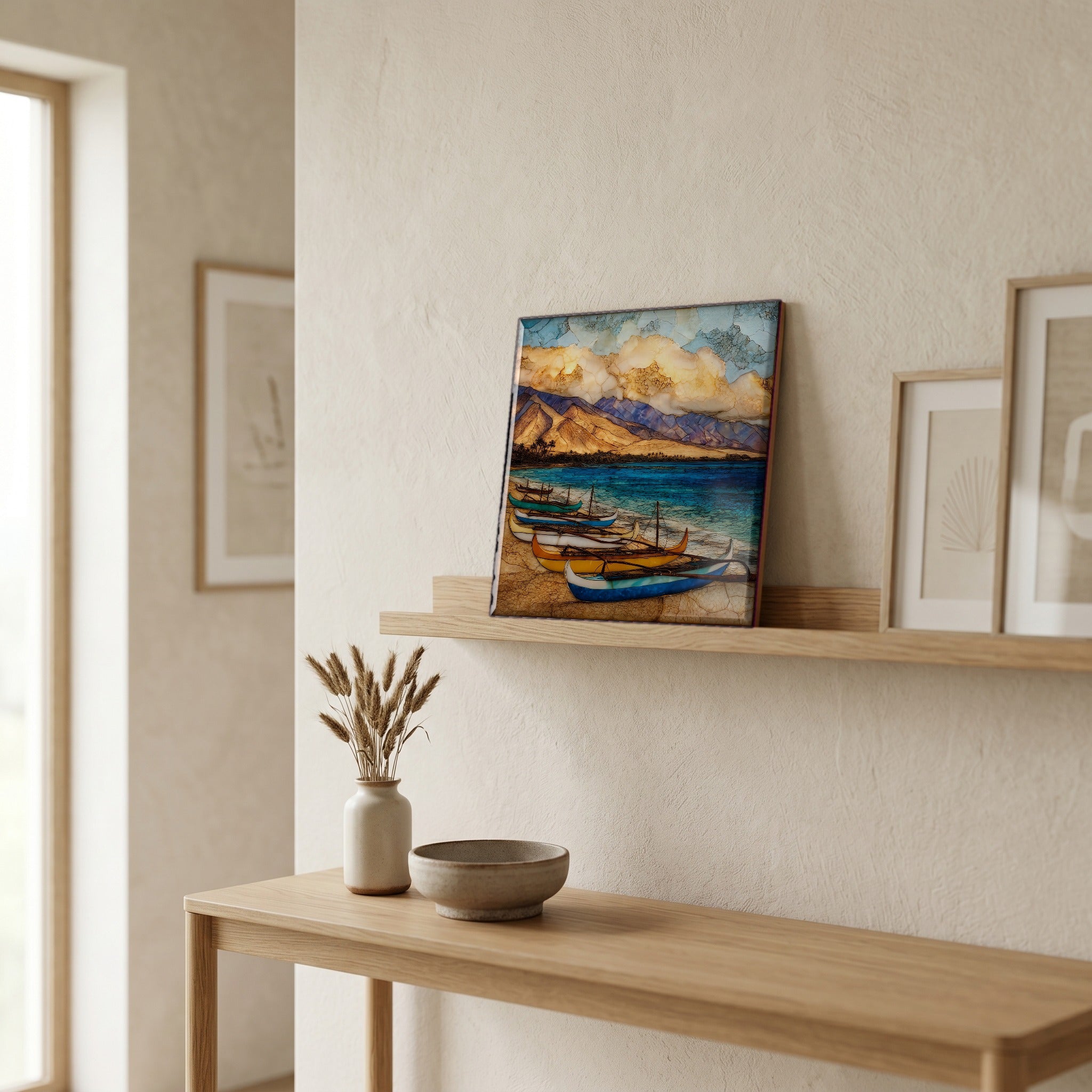 On a picture ledge, where the light comes in.