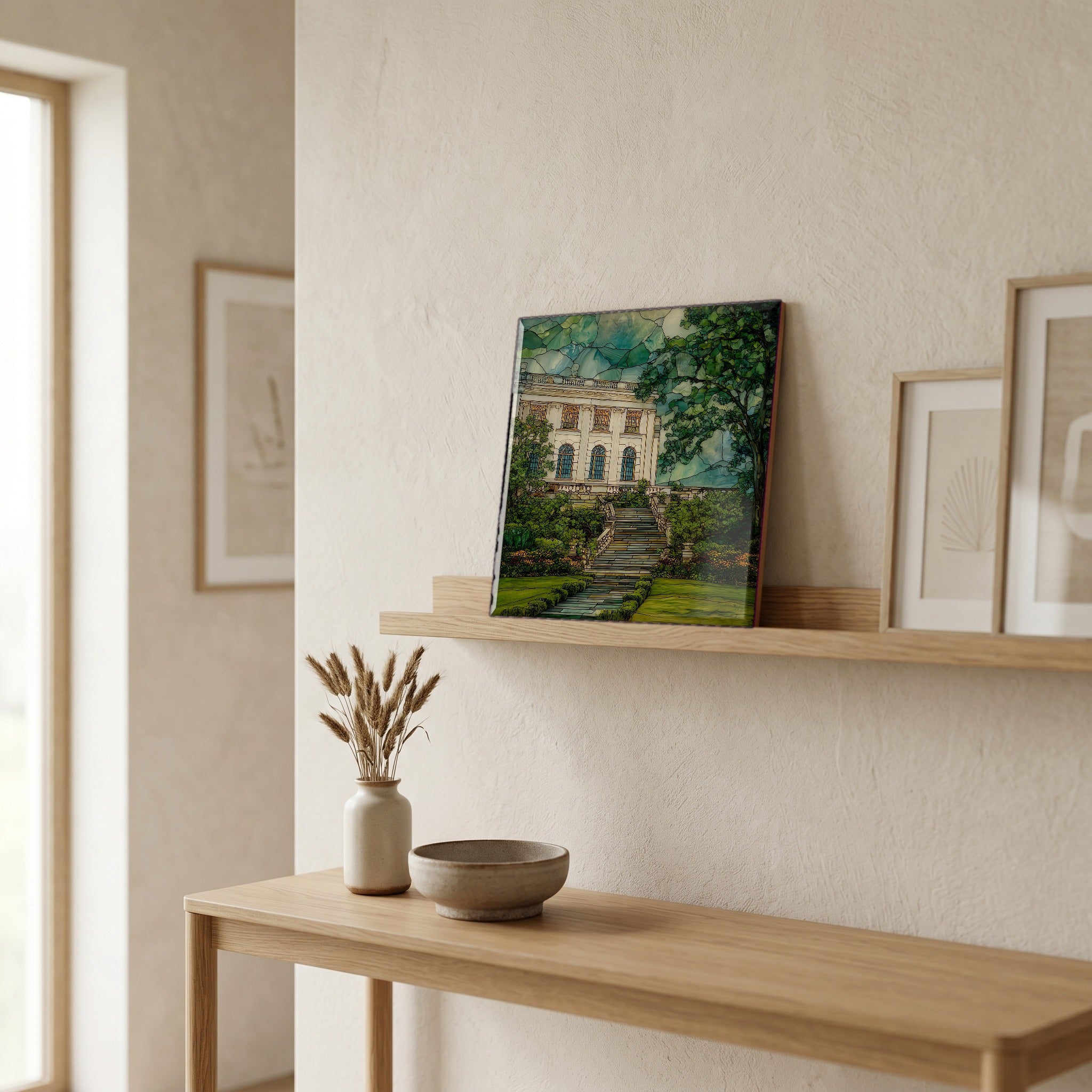 In the entryway, first thing you see.