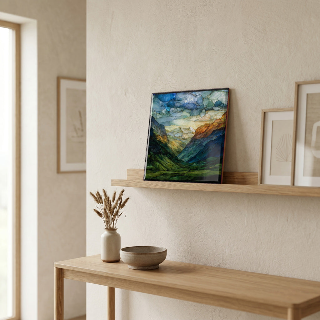 On a picture ledge, where the light comes in.