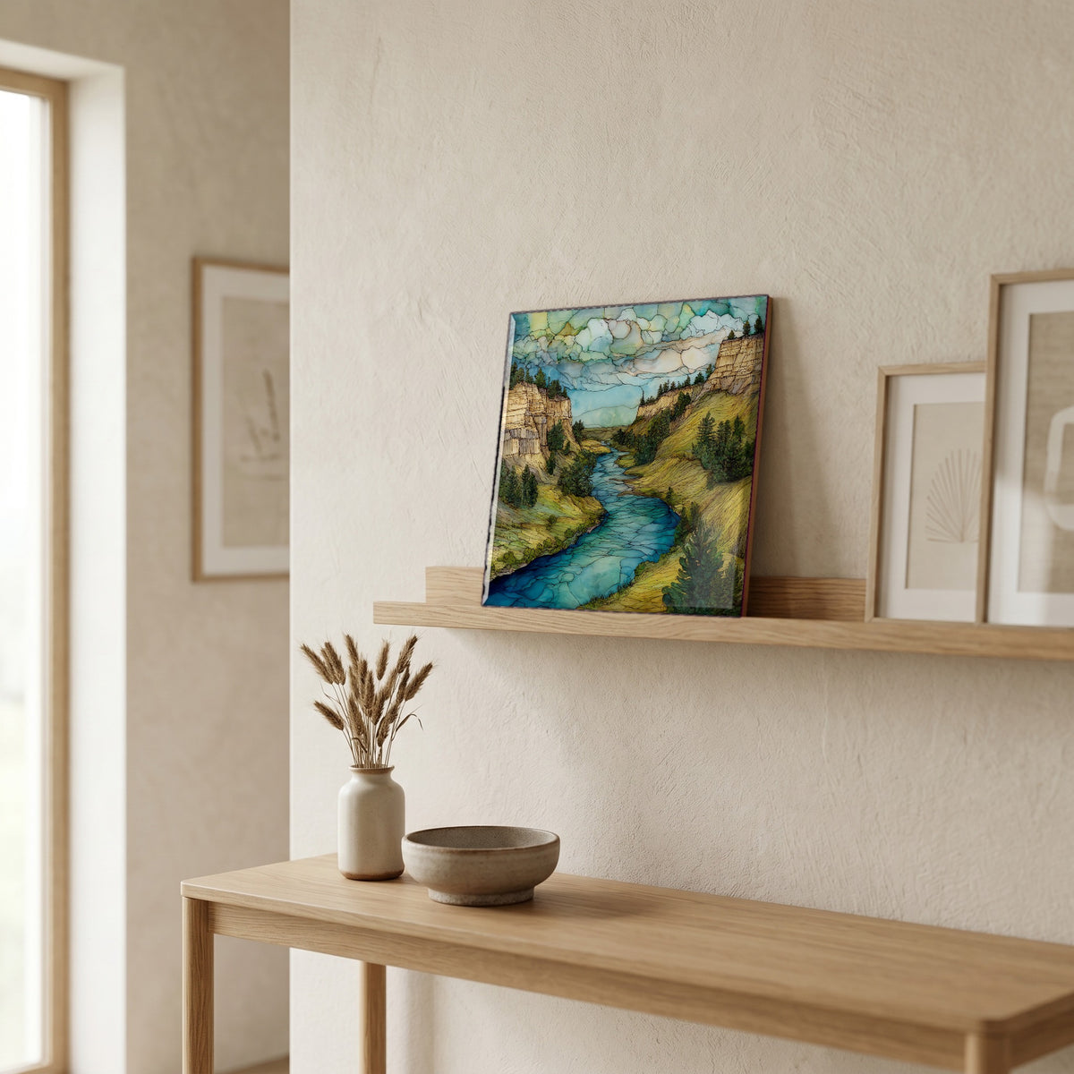 In the entryway, first thing you see.