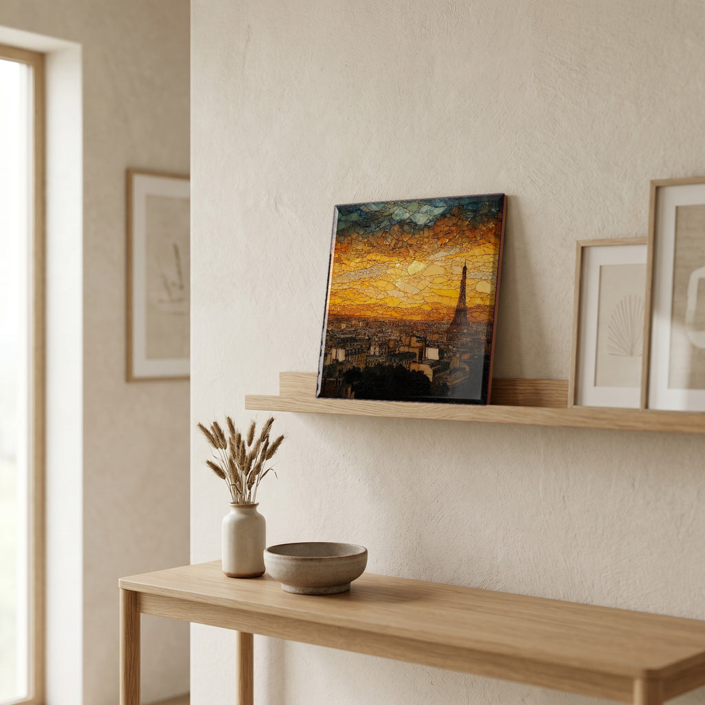 On a picture ledge, where the light comes in.