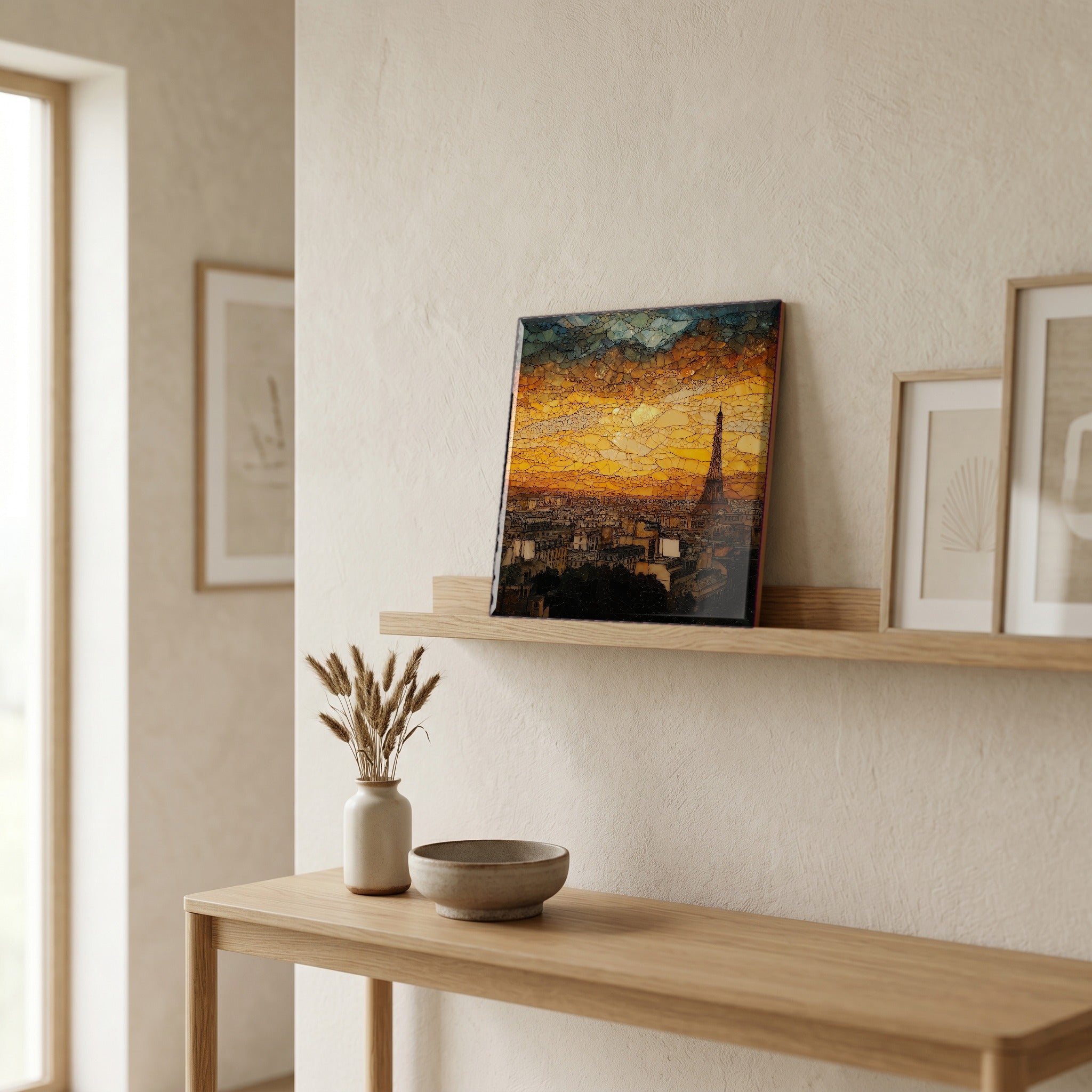 On a picture ledge, where the light comes in.
