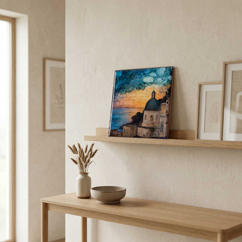 On a picture ledge, where the light comes in.