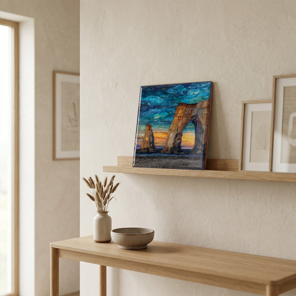In the entryway, first thing you see.