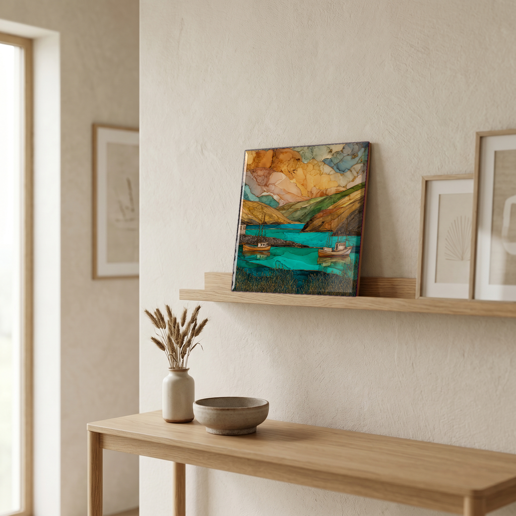On a picture ledge, where the light comes in.