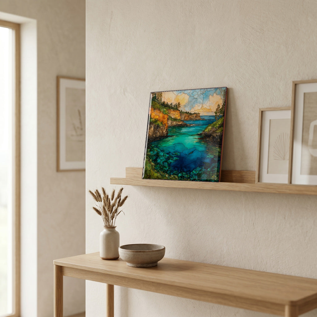 On a picture ledge, where the light comes in.