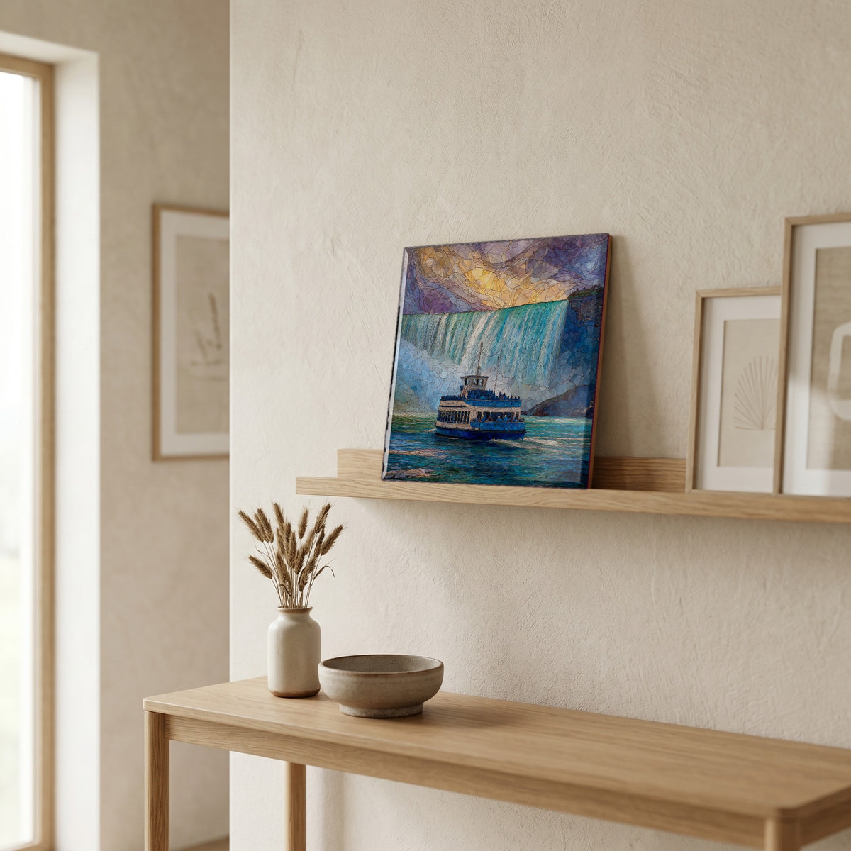 In the entryway, first thing you see.