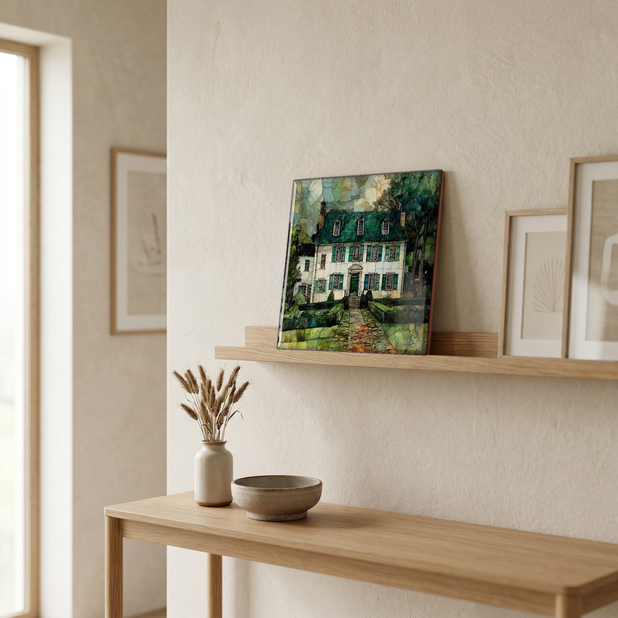 In the entryway, first thing you see.