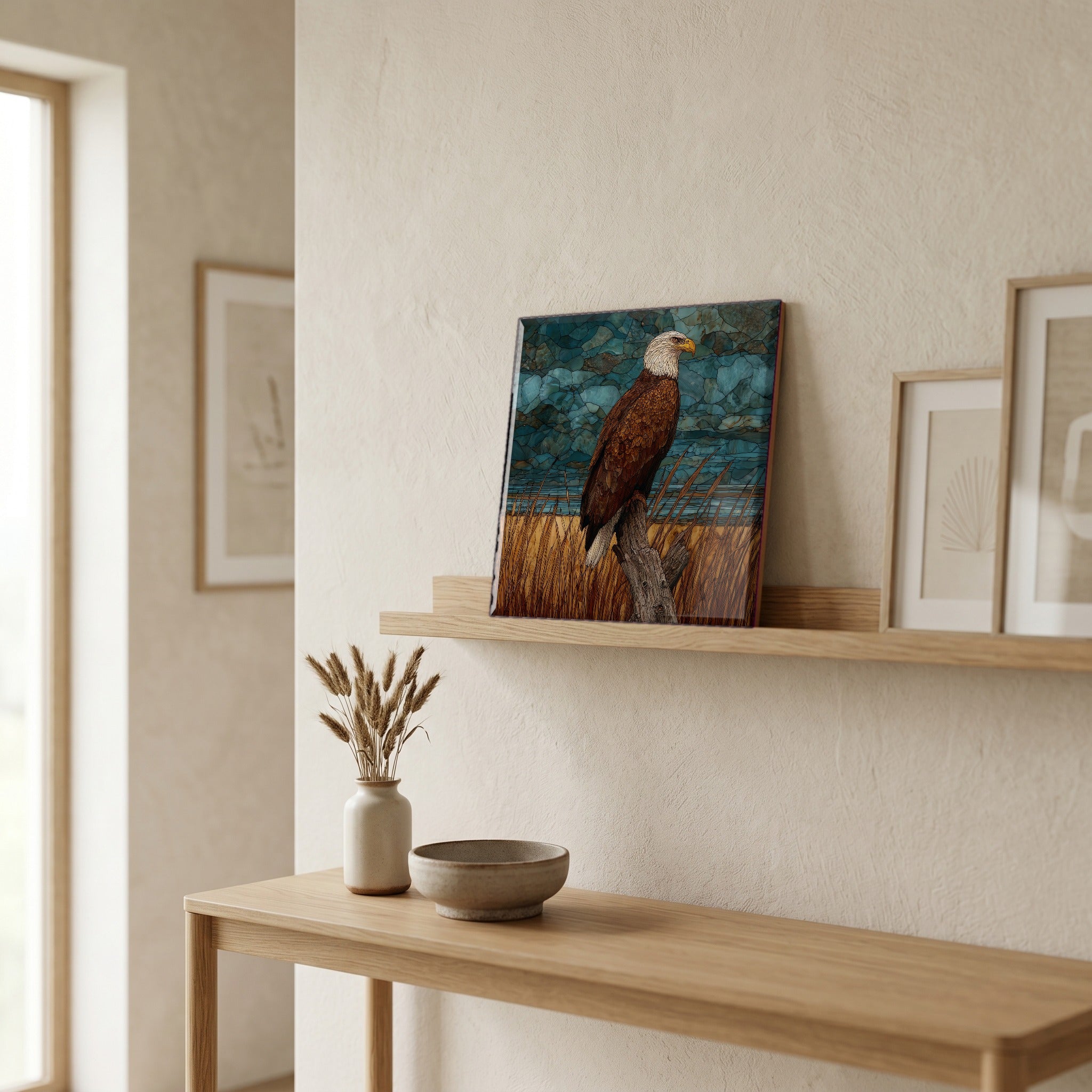 In the entryway, first thing you see.