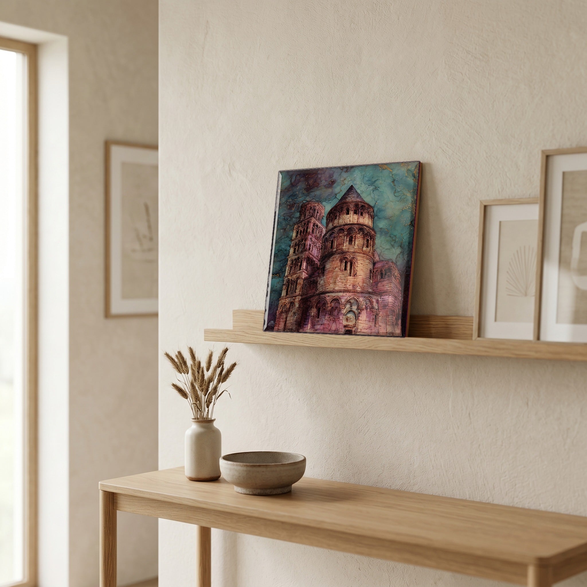 On a picture ledge, where the light comes in.