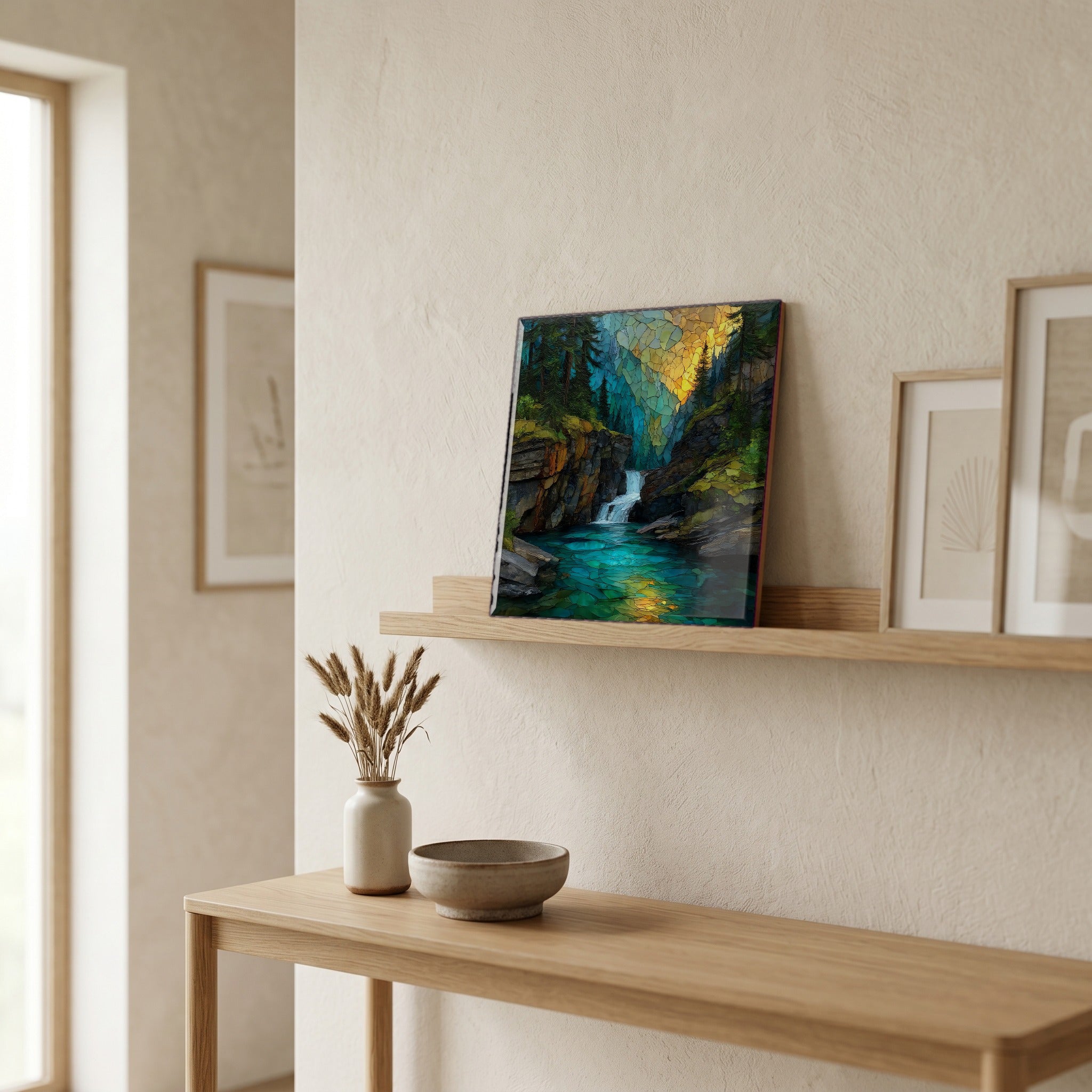 In the entryway, first thing you see.