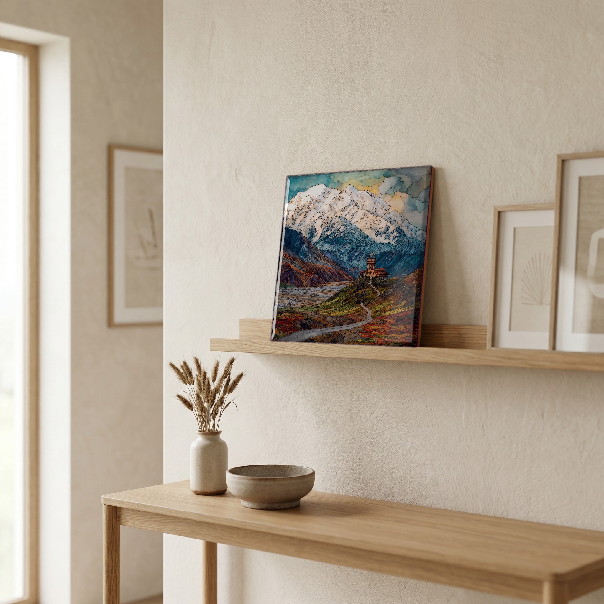 In the entryway, first thing you see.