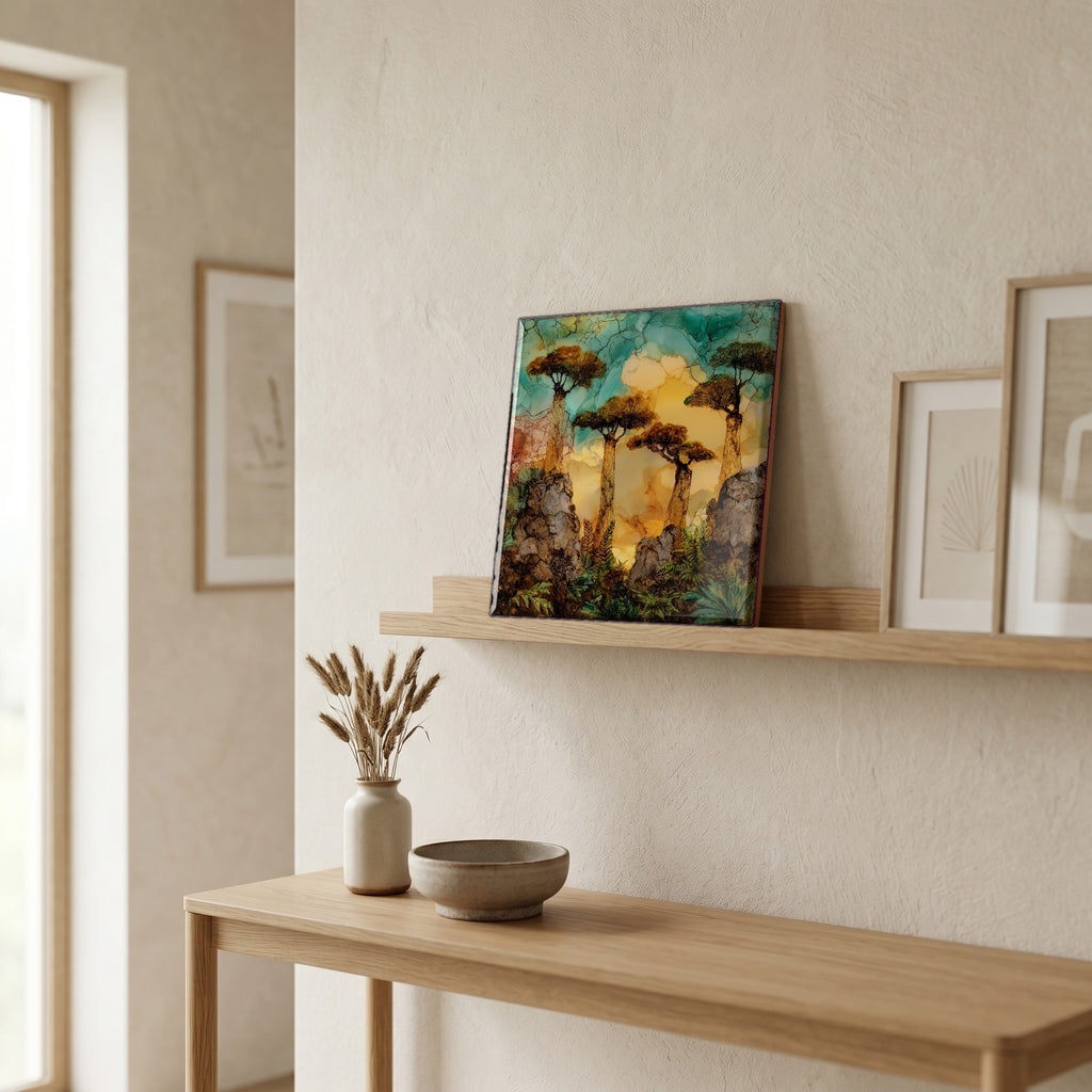 On a picture ledge, where the light comes in.